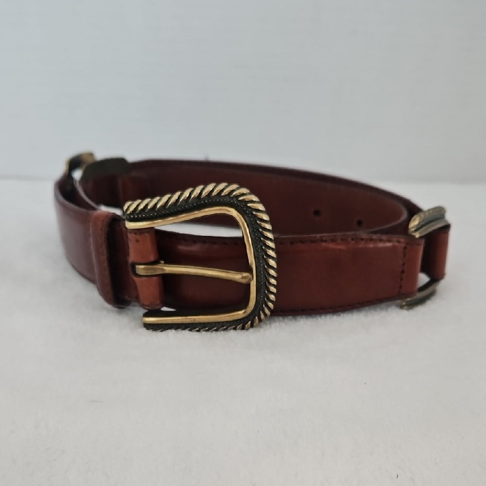 Fossil | Women's Chestnut Brown Leather Rope-Edge Brass Buckle Sz M